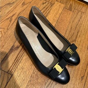 Salvatore Ferragamo Black Flats with Gold Accent